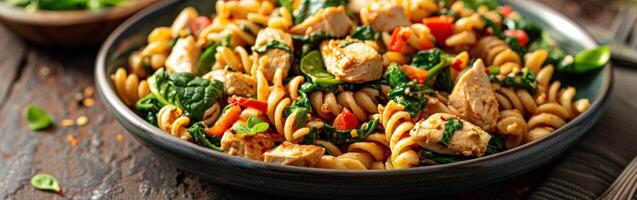 pollo Espinacas pasta ensalada foto