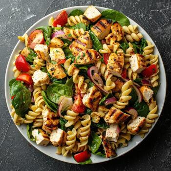 pollo Espinacas pasta ensalada foto