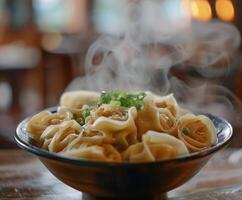 Steaming Bowl of Wontons photo
