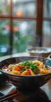 Steaming Wonton Soup in a Bowl photo