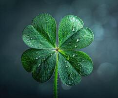 Dewy Shamrock on Green Background photo