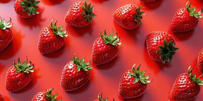 Red Strawberry Pattern on Red Background photo