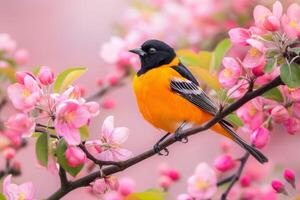 Bird on Apple Blossom Branch photo