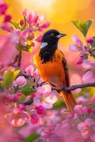 Bird Perched on Apple Tree Branch photo