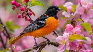 Baltimore Oriole on Apple Blossom Branch photo