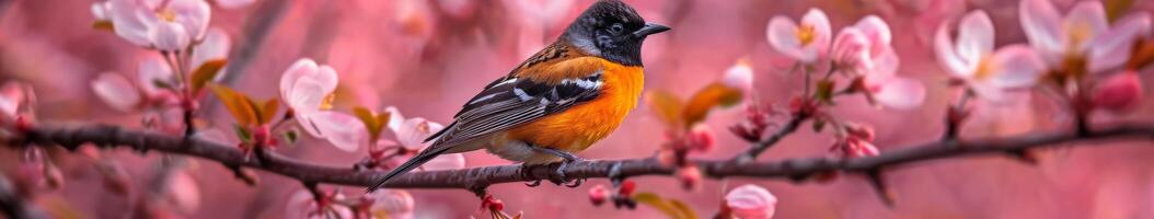 Bird on Apple Blossom Branch photo
