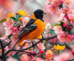 Baltimore Oriole on Apple Blossom Branch photo