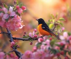 Bird on Apple Tree Branch photo