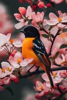 Bird on Apple Blossom Branch photo