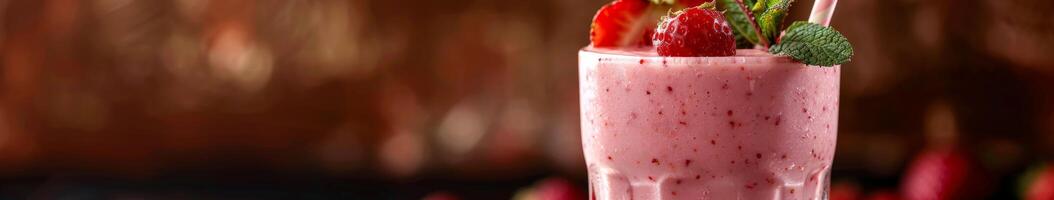 Closeup of a Strawberry Smoothie With Mint Garnish photo