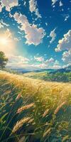 Golden Wheat Field Under A Sunny Summer Sky photo