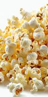 Pile of Freshly Popped Sweet Popcorn on a White Surface photo