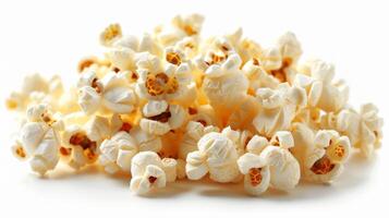 A Pile of Freshly Popped Sweet Popcorn on a White Background photo