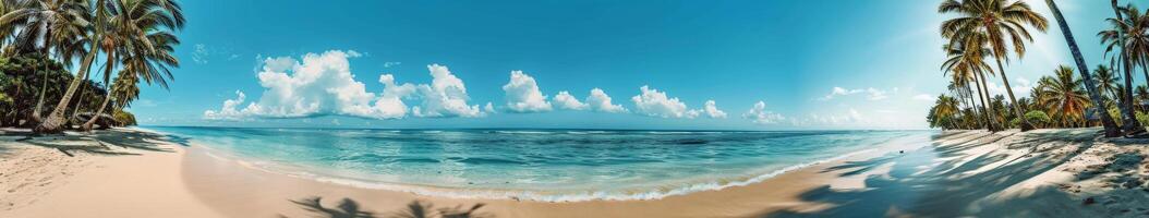 Tropical Beach Paradise With Lush Palm Trees and Clear Blue Sky photo
