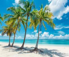 Tranquil Tropical Beach With Palm Trees and Blue Sky photo