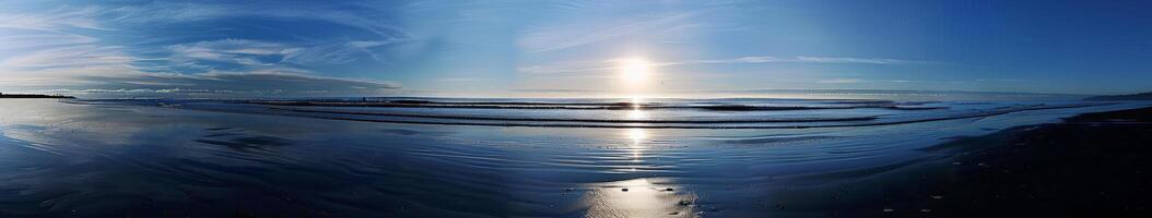 Beach Sunset With Blue Sky and Calm Ocean Waves photo