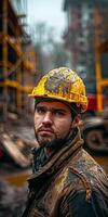 Construction Worker Standing In Front Of A Building Under Construction photo
