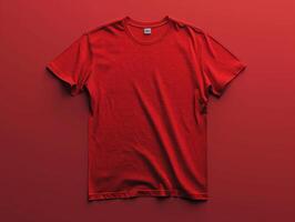 Red T-Shirt Laying Flat on Red Background photo