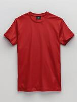 Plain Red Short-Sleeved T-Shirt On White Background photo