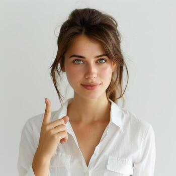 Woman Pointing and Smiling photo