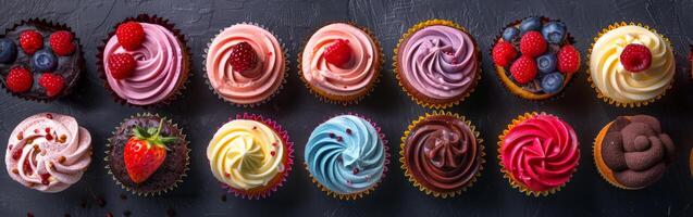 Colorful Cupcakes and Donuts Arranged on Table photo