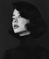 Asian Woman With Dark Hair in Black and White photo