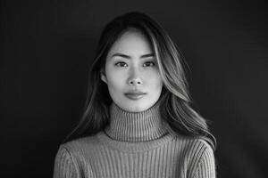 Asian Woman in Turtle Neck Sweater photo