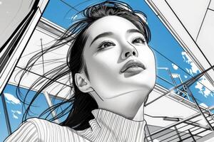 Portrait of Woman With Hair Blowing in Wind photo
