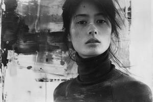 Asian Woman in Black and White photo