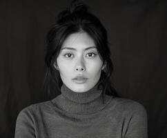 Asian Woman in Black and White photo