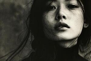 Asian Womans Black and White Portrait photo