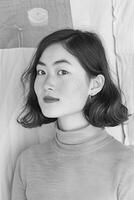 Asian Woman Wearing Sweater in Black and White photo