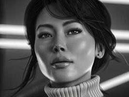 Asian Woman in Black and White photo