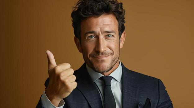 empresario en traje dando pulgares arriba foto