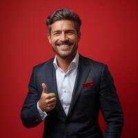 Businessman in Suit Giving Thumbs Up photo