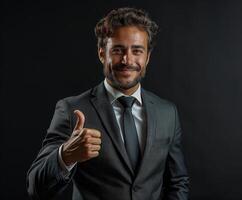 Businessman in Suit Giving Thumbs Up photo