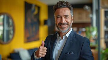 Businessman in Suit Giving Thumbs Up photo