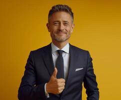 Businessman in Suit Giving Thumbs Up photo