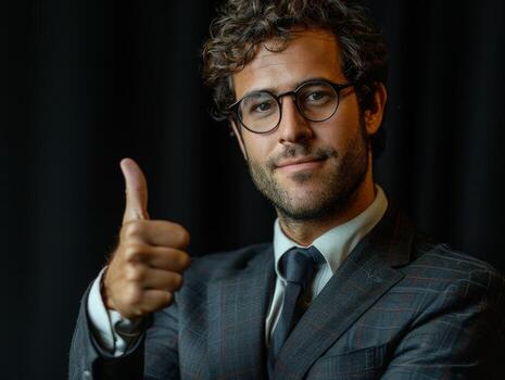 empresario en traje dando pulgares arriba foto