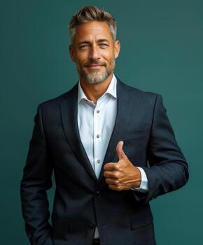 empresario en traje dando pulgares arriba foto