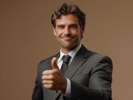 Businessman in Suit Giving Thumbs Up photo