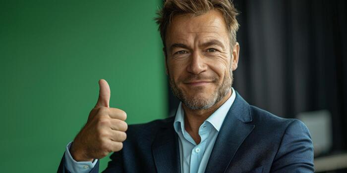 empresario en traje dando pulgares arriba foto