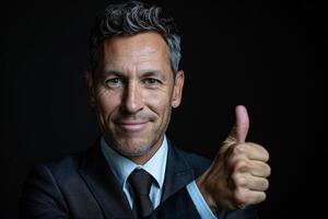 Businessman in Suit Giving Thumbs Up photo