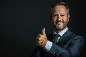 Businessman in Suit Giving Thumbs Up photo