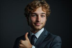 Businessman in Suit Giving a Thumbs Up photo