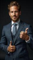 Businessman in Suit Giving Thumbs Up photo
