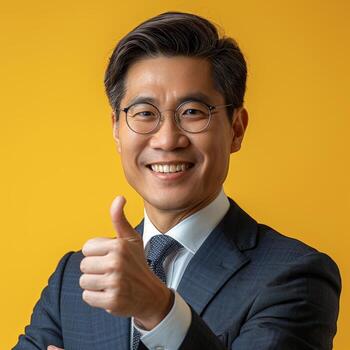 empresario en traje dando pulgares arriba foto