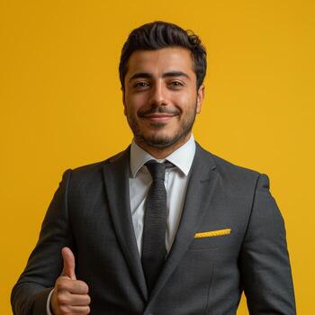 empresario en traje dando pulgares arriba foto