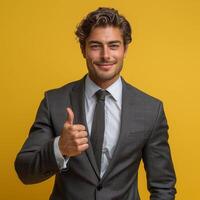Businessman in Suit Giving Thumbs Up photo