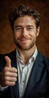 Businessman in a Suit Giving Thumbs Up photo